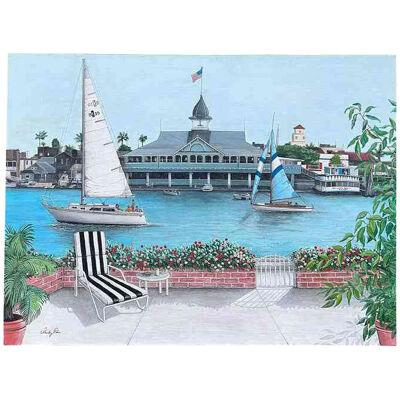California Oil Painting of Newport Balboa Harbor Painting by Shirley Piha