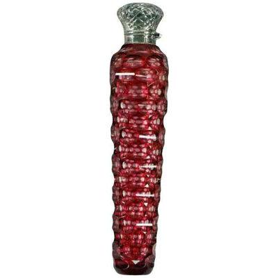 Antique Sterling Silver Mounted Red Cut Crystal Perfume Flask Bottle