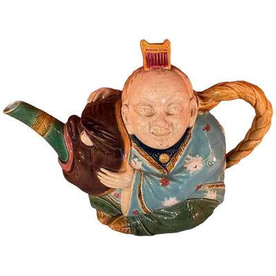19th-Century Majolica Minton Chinese Man Figural Teapot