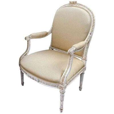 Antique French Louis XV XVI Transitional Arm Chair, 19th Century