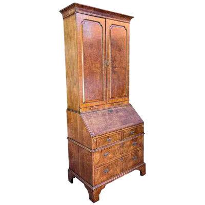 George II Style Burton-Ching Walnut Secretary Desk Bookcase Cabinet