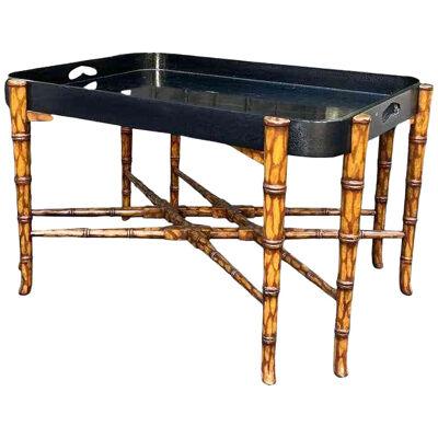 Dessin Fournir Regency Style Faux Bamboo & Black Lacquer Coffee Table