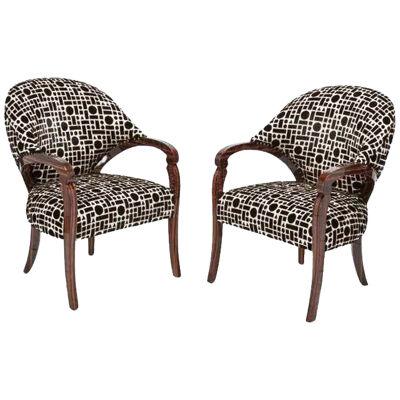 Pair of Sally Sirkin Lewis for J. Robert Scott Art Deco Macassar Arm Chairs