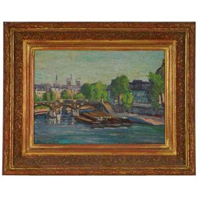 Antique French Impressionist Oil Painting in Giltwood Frame