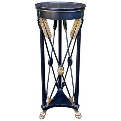 Antique French Empire Style Black & Gold Giltwood Pedestal Plant Stand