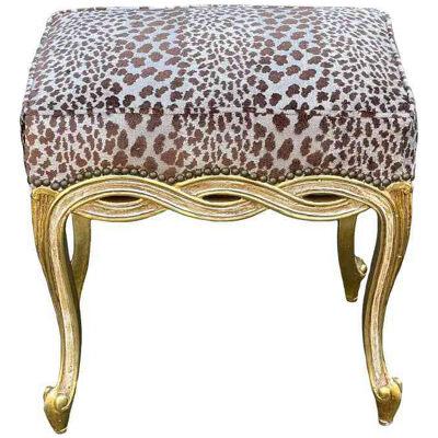 Regency Style Designer Taboret Bench with Cheetah Velvet by Randy Esada