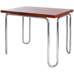 Modernist Folding Table, Chrome Plated Steel, Veneered Wood, Made-To-Measure