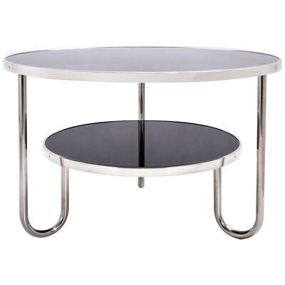 Modernist round coffee table, chromium plated tubular steel, glass tops, Germany
