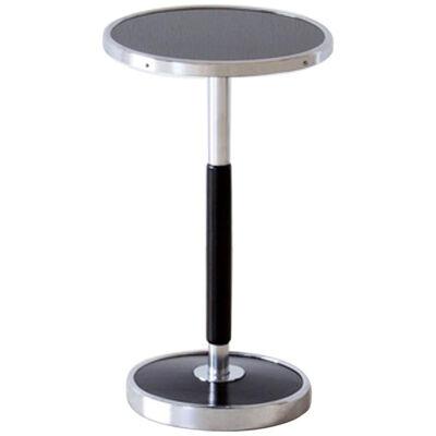 Modernist Round Side Table In Glass, Lacquered Wood, Chromed Metal, Customizable