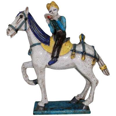 1950s Marcello Fantoni Mid Century Marcello Fantoni Ceramic Horse/Cowboy Figure