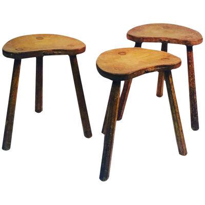 Set of Three Rare Wood Stools or Accent Tables by Robert Mouseman Thompson