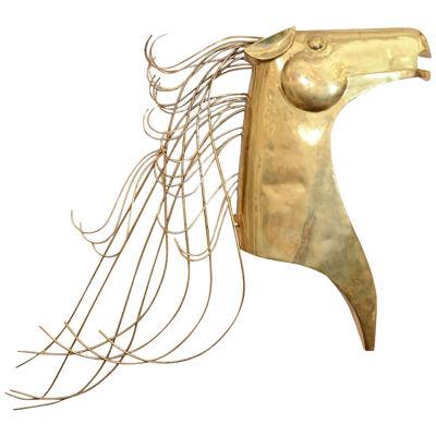 Great Pair of Modernist Brass Horsehead Wall Sculptures by Curtis Jere
