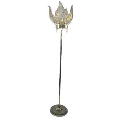Magnificent Venini Gold Dusted Murano Glass Leaf Floor Lamp