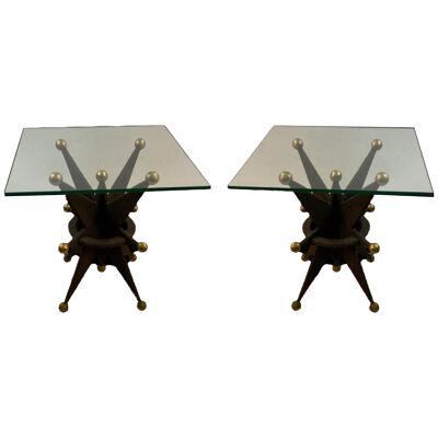 Italian Brutalist Resin Star and Gold Ball Tables - a Pair