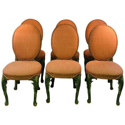 Set of Six Chairs With Carved Wood Frames in the Manner of Serge Roche