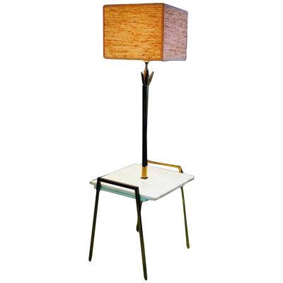 1970s Marble & Brass Metal Floor Lamp Table Attributed to Parzinger