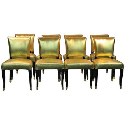 1980s Style of Gucci Gold Faux Snakeskin Chairs - Set of 8