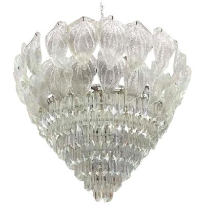 Murano Glass Leaf and Prism Chandelier