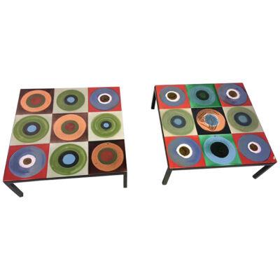 Colorful Modern Tile Tables by Roger Capron - a Pair