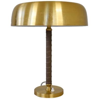 Midcentury Table Lamp in Brass and Leather by Boréns, Sweden, 1960s