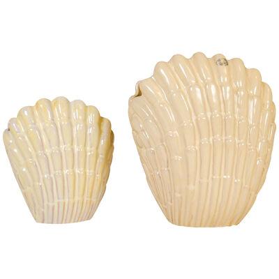 Midcentury Pair of Seashell Vases  by Vicke Lindstrand for Upsala Ekeby, Sweden 