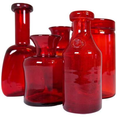 Midcentury Collection of Five Rare Red Vases by Erik Hoglund, Sweden, 1960s