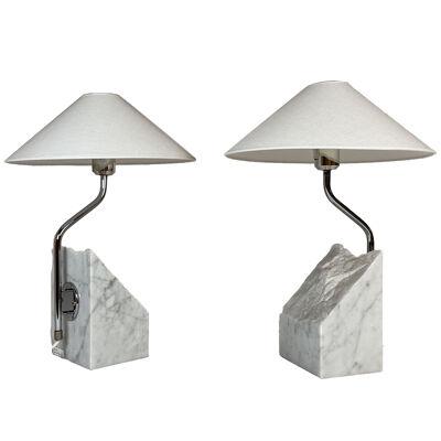 Midcentury Pair of Bergboms Marble and Steel Table Lamps, 1970s, Sweden