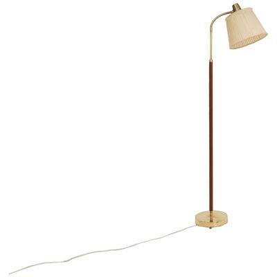 Midcentury Brass Leather Floor Lamp Falkenbergs Belysning, Sweden, 1960s