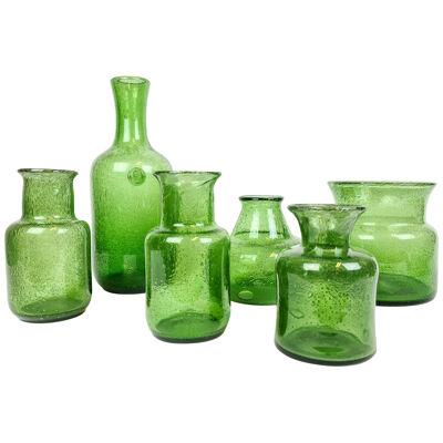 Midcentury Collection of Six Green Vases by Erik Hoglund, Sweden, 1960s