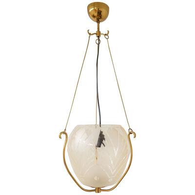 Swedish Art Deco Pendent Brass and Glass, 1940s