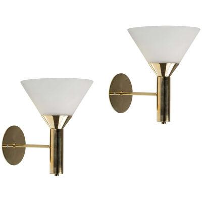 1950s Italian Glass and Brass Cone Sconces