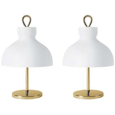 Pair of Ignazio Gardella Arenzano Basso Table Lamps in Brass and Glass