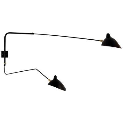 Large Serge Mouille 2-Arm Wall Lamp with Straight and Curved Rotating Arms