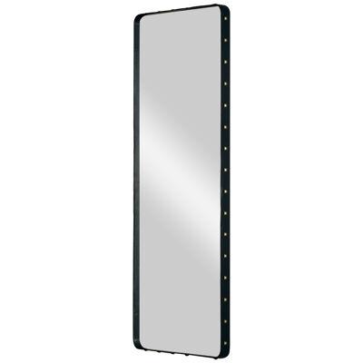 Large Jacques Adnet 'Rectangulaire Mirror' Wall Mirror in Black Leather for GUBI