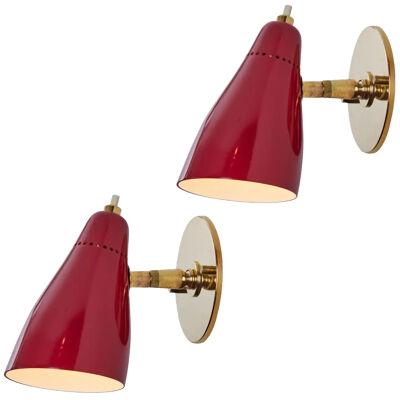 Pair of 1960s Giuseppe Ostuni Model #101 Red Articulating Sconces for O-Luce