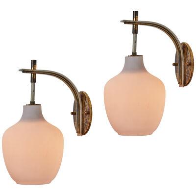 Pair of 1950s Italian Brass and Glass Sconces Attributed to Stilnovo