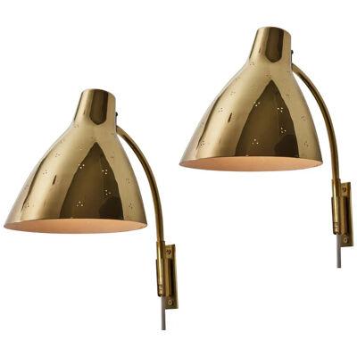 Pair of Large 1950s Lisa Johansson Pape #3055 Brass Wall Lamps for Stockmann