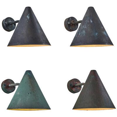Set of 4 1950s Hans-Agne Jakobsson 'Tratten' Patinated Copper Outdoor Sconces