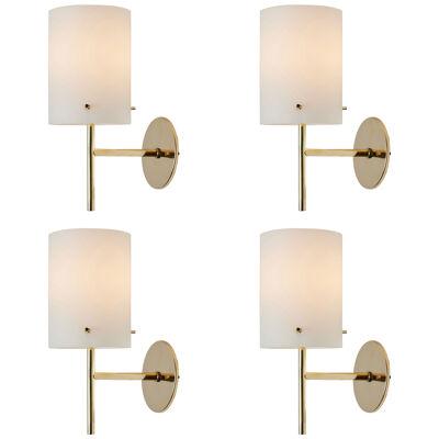 1950s Tito Agnoli Brass & Glass Cylindrical Wall Lamp for O-Luce