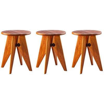 Set of 3 Jean Prouvé Tabouret Solvay Stools in American Walnut