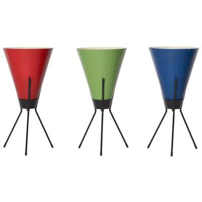 Set of 3 1960s 'Vice Versa' Tripod Table Lamps Attributed to Stilux Milano