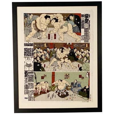 Woodblock Print of Sumo Wrestlers, Japan circa 1880
