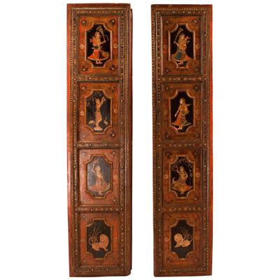 Circa 1830 Painted Indian Palace Doors, A Pair