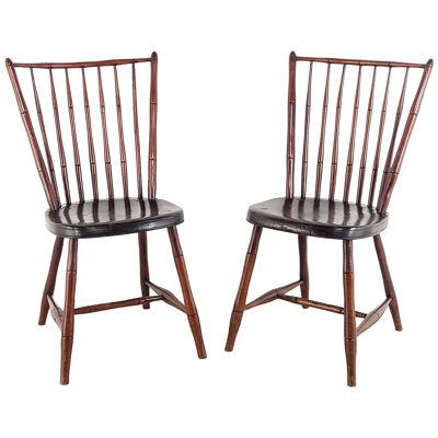Pair of Rustic Provincial Ash Windsor Chairs, circa 1820, probably England