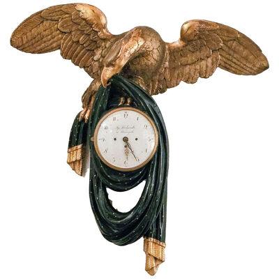Gilt, Painted, and Carved Eagle Clock, Prussian/European, Early 19th century