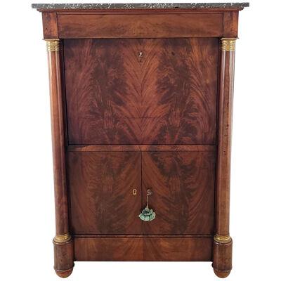Secretary Abattant in Well-Figured Mahogany with Marble Top, France circa 1840