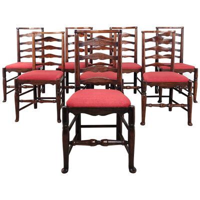 Set of Eight Lancashire Oak Chairs, Antique and Restored