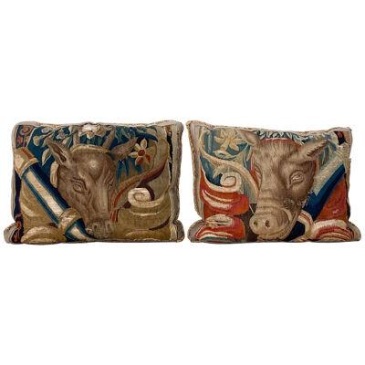Boar Tapestry Made into Pillows (A Pair) - 18th Century