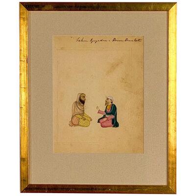 Indian Figure Drawing with Painting, India, circa 1850 in later frame
