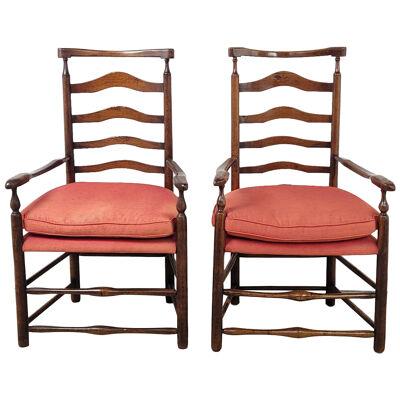 Pair of Lancashire Oak Dining Chairs, England circa 1820 and later